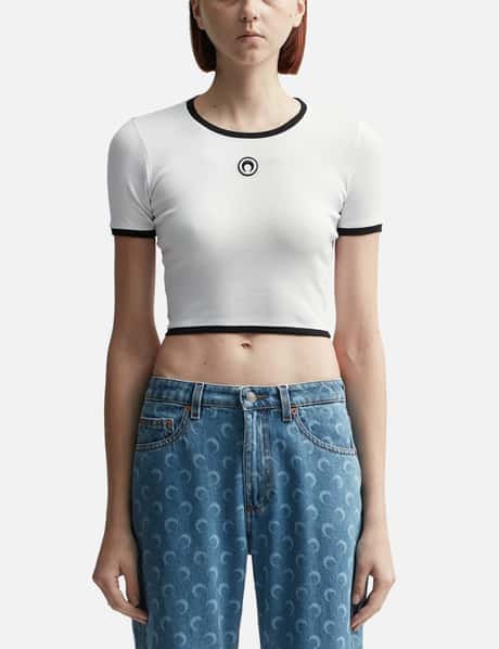 Marine Serre Moon Logo Ribbed Crop Top