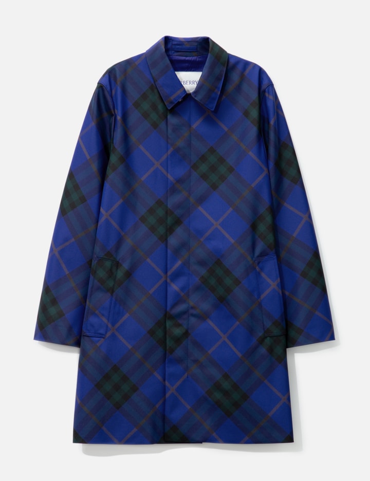 Shop Burberry Mid-length Check Car Coat In Blue