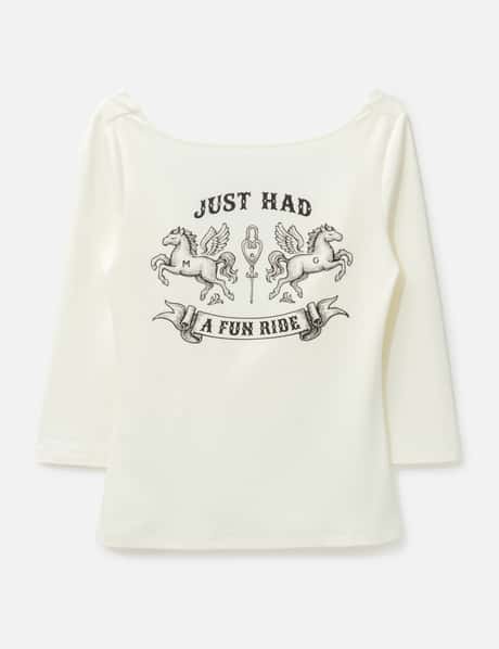 Fun Ride Printed White 3/4 Sleeve Cowl Neck Backless Top view 6