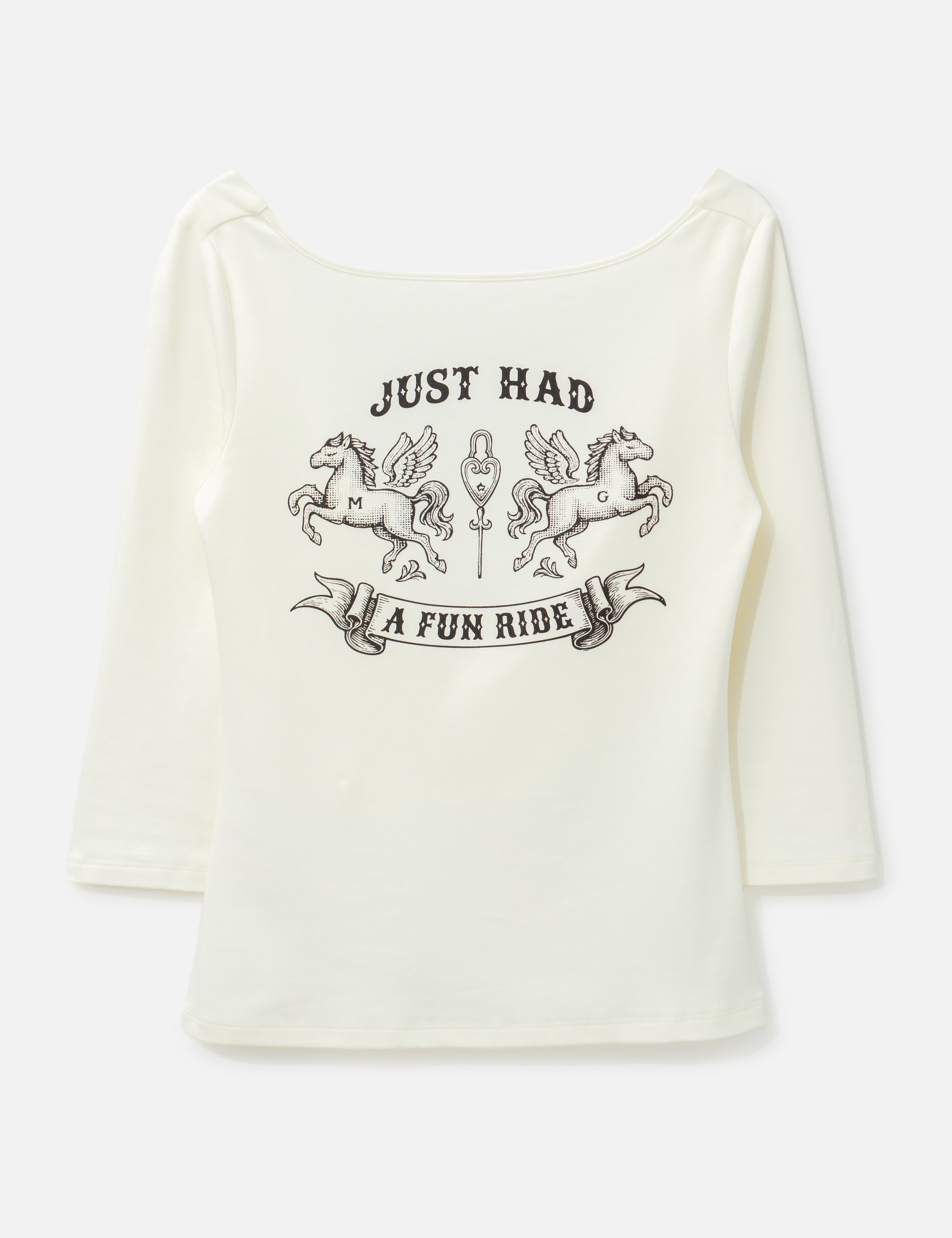 Fun Ride Printed White 3/4 Sleeve Cowl Neck Backless Top view 16