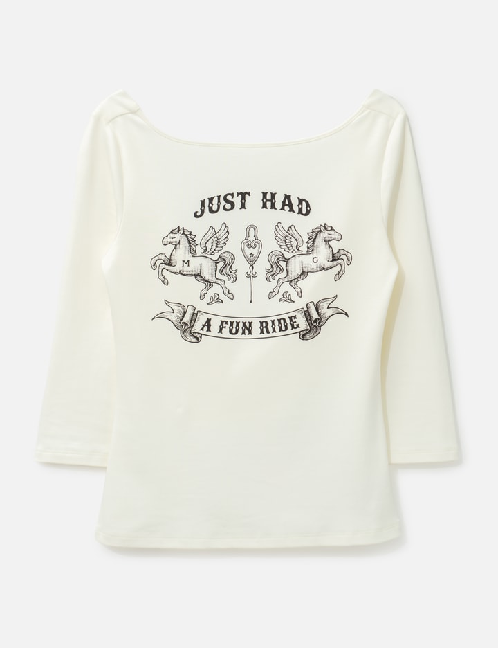 Fun Ride Printed White 3/4 Sleeve Cowl Neck Backless Top
