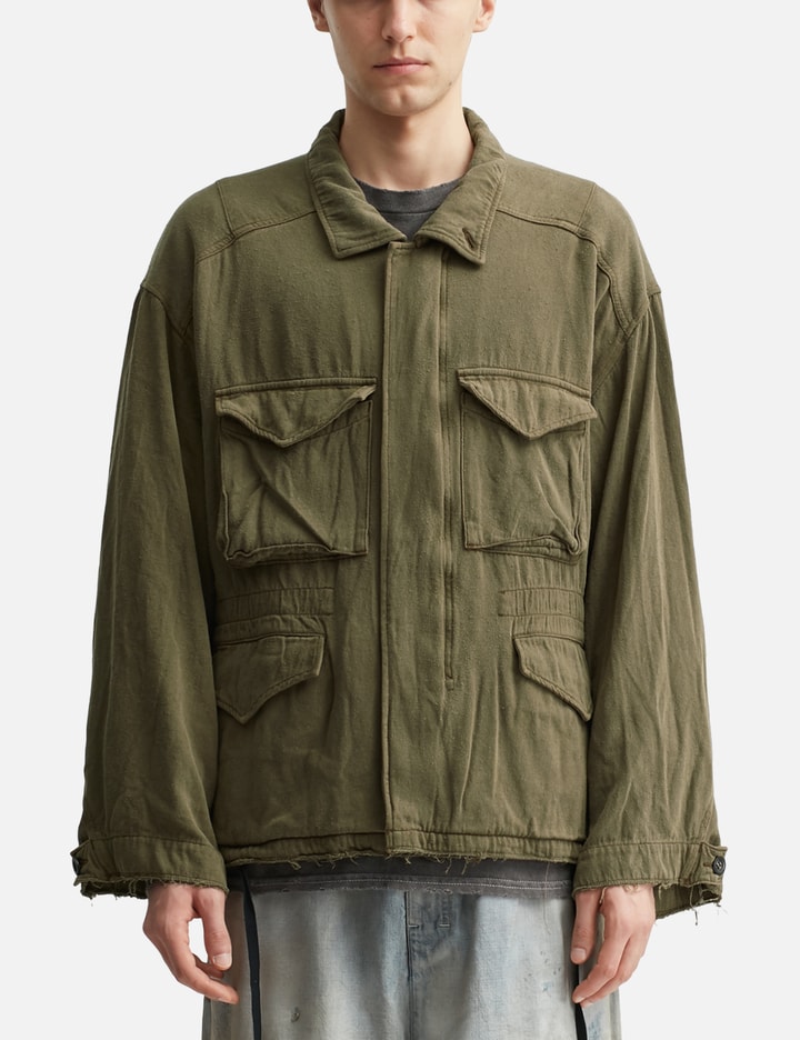 Ancellm Silk Suede Field Jacket In Green