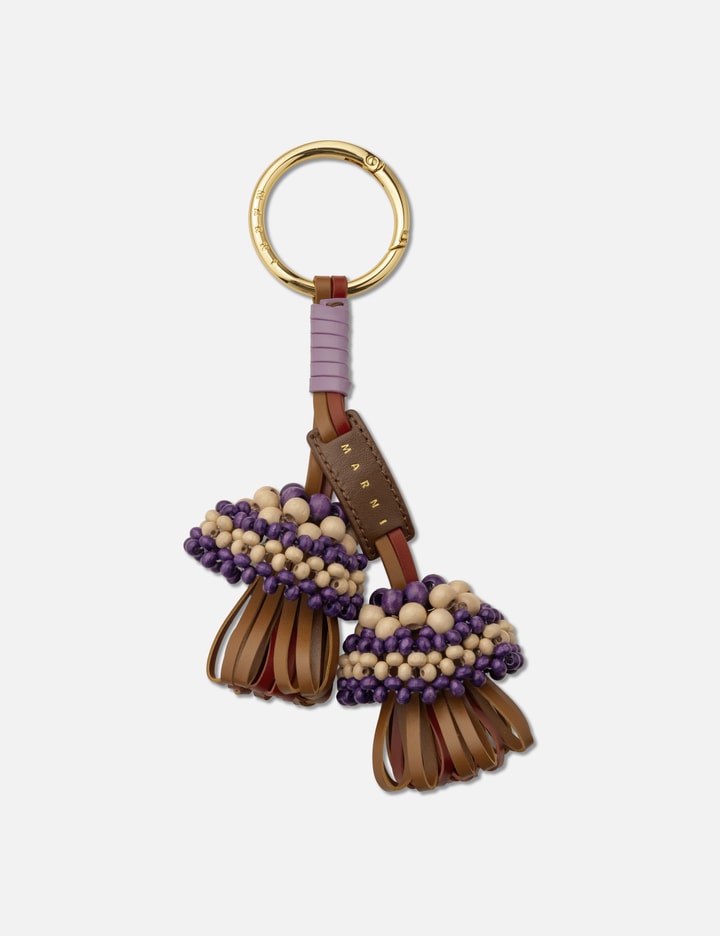 Marni Leather Keyring With Wooden Bead Detail