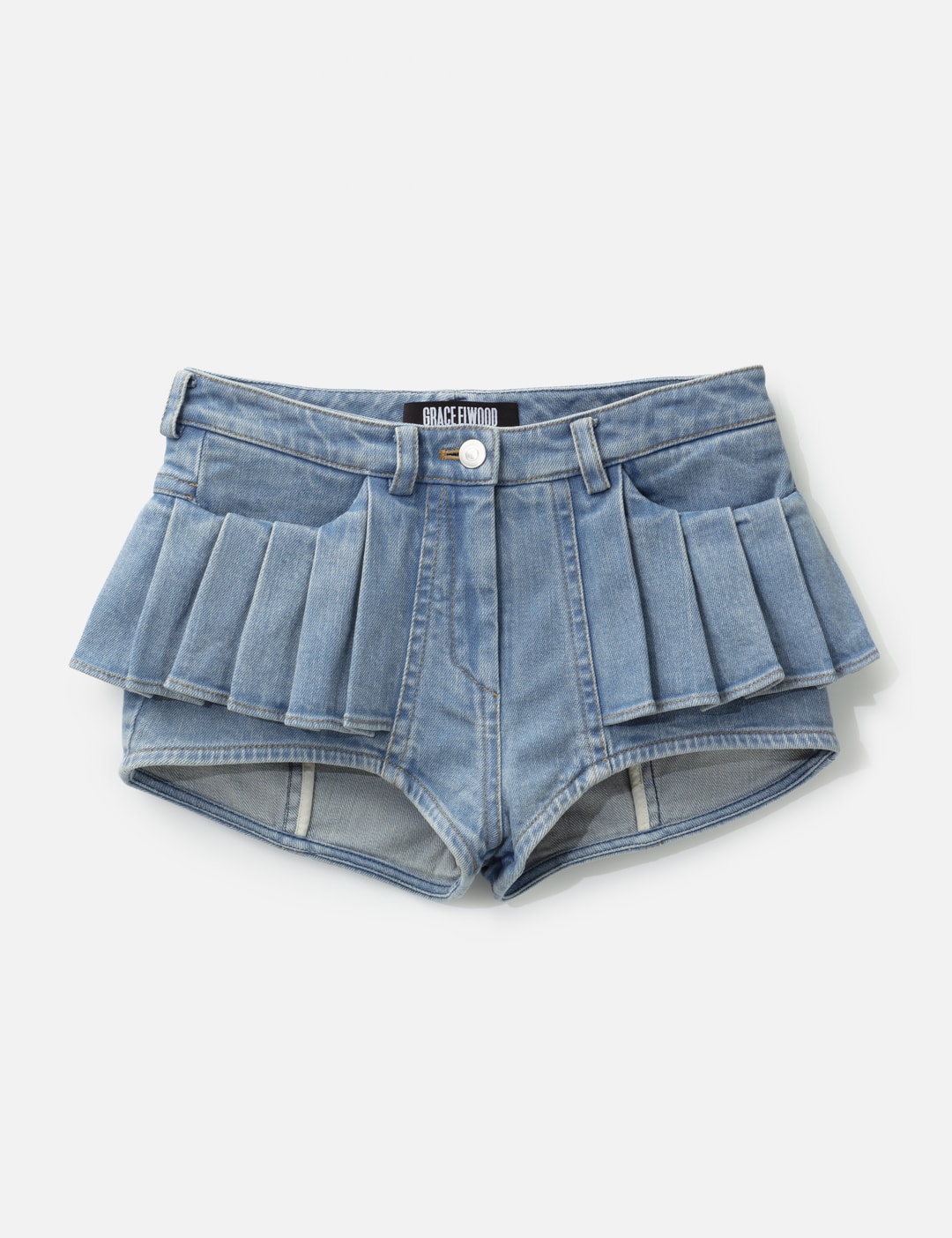 Pleats Washied Denim Shorts