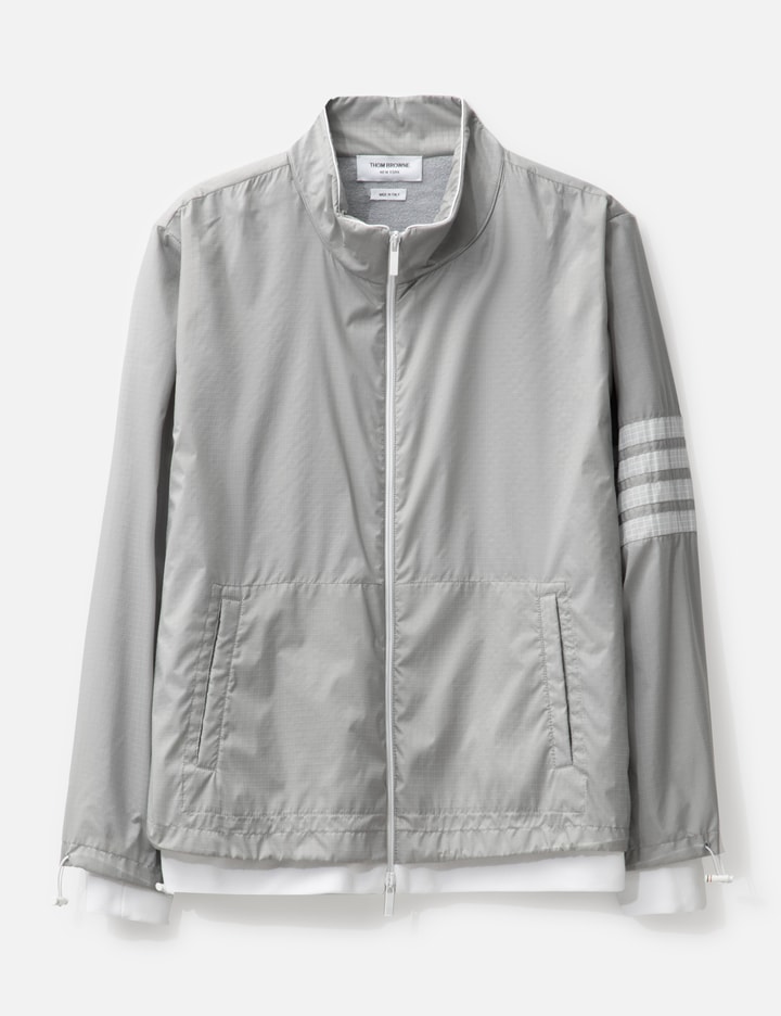 Thom Browne Funnel Neck Jacket W/ 4 Bar In Gray