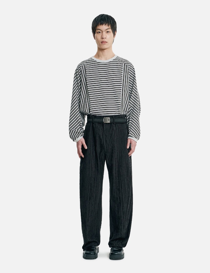 AJOBYAJO Fringed Stripe Curved Pants