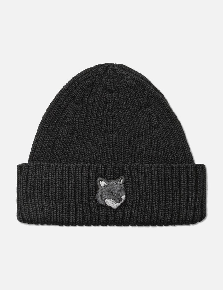 Shop Maison Kitsuné Bold Fox Head Beanie In Black