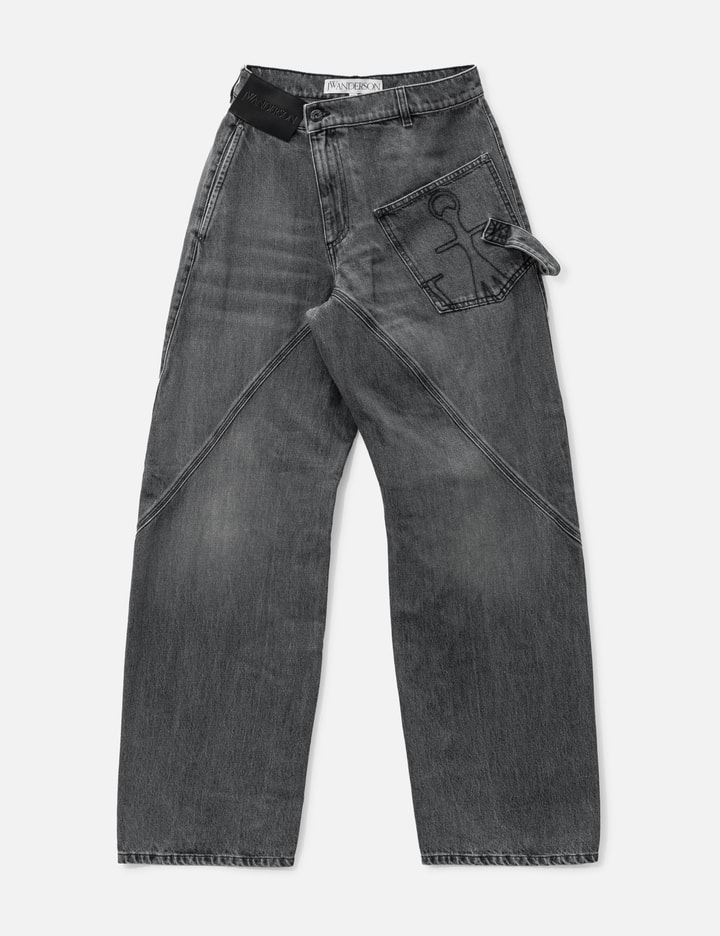 Jw Anderson Kids' Twisted Workwear Denim Jeans In Gray