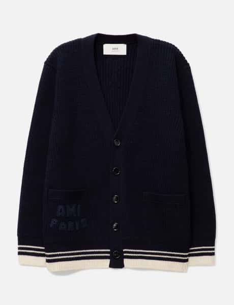 Ami WOOL RIBBED CARDIGAN