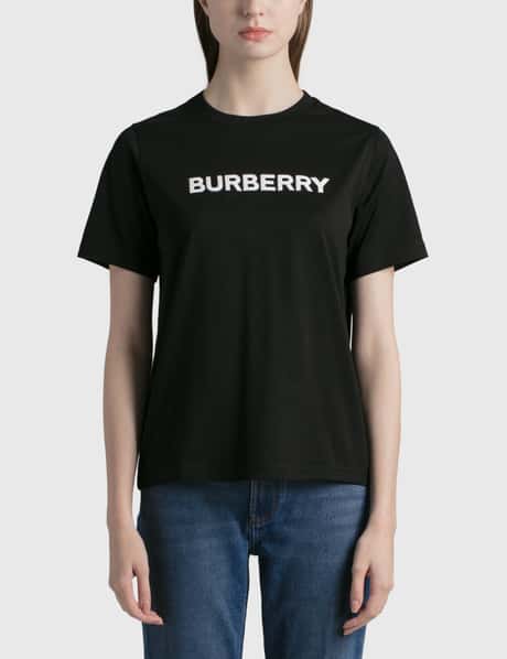 Burberry 롱 프린트 코튼 티셔츠