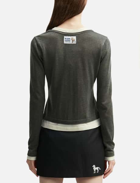 Grey White Layered Knit Top view 12