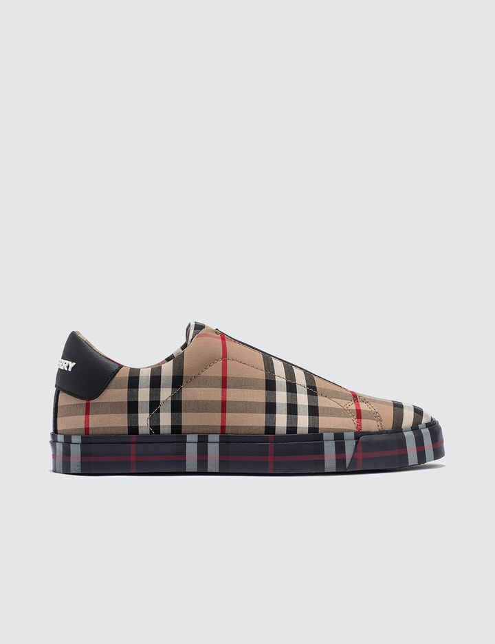Contrast Check and Leather Slip-on Sneakers Placeholder Image