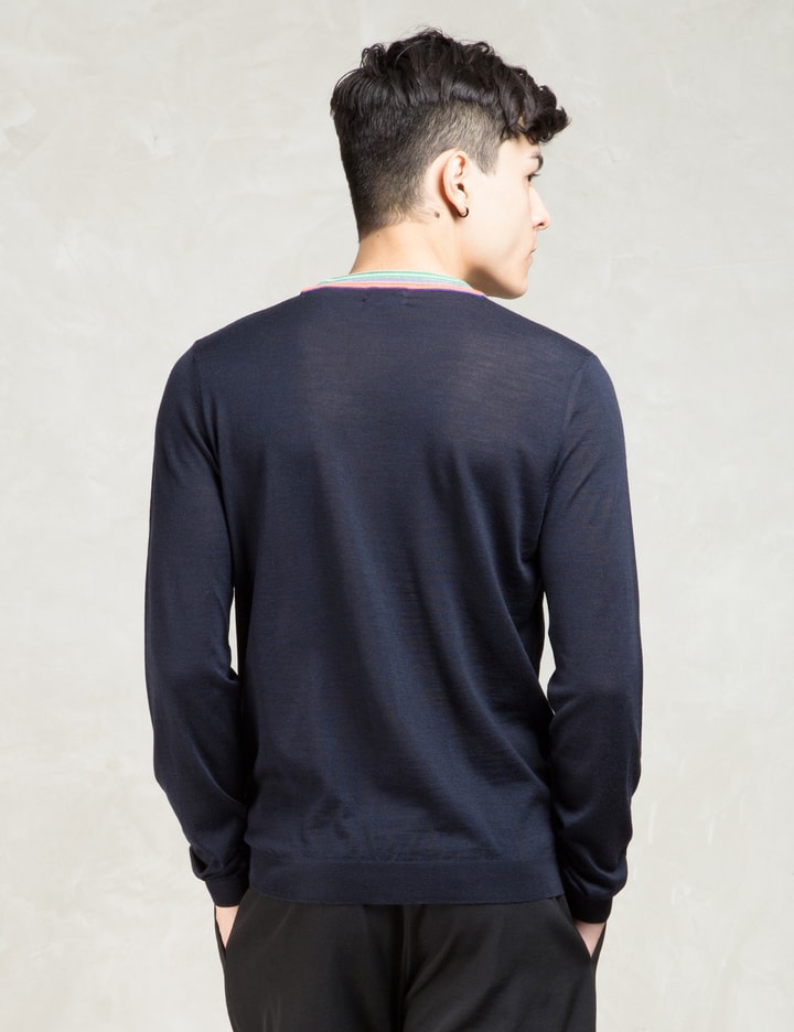 Navy Merino Wool And Silk-blend Contrast-collar Sweater Placeholder Image