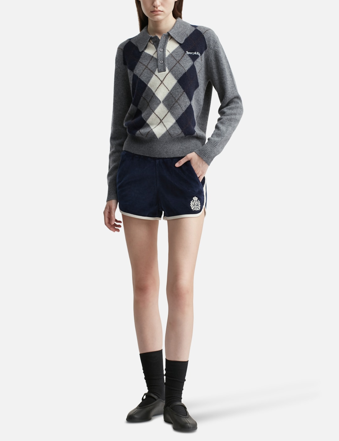 Serif Logo Argyle Cashmere Polo view 16