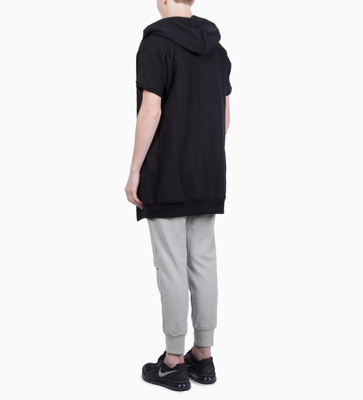 Drifter Magnus Short-Sleeve Zip-Up Long Hooded Sweatshirt in Black