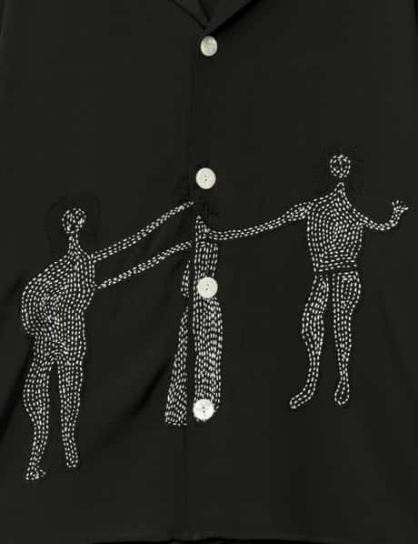 Black Short Sleeve Dancing Woman Silk Shirt view 17