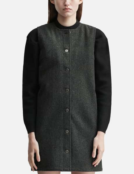 A.P.C. Pinafore Dress - Charcoal gray wool, straight cut, mid-thigh | HBX A.P.C. Pinafore Dress - Charcoal gray wool, straight cut, mid-thigh | HBX