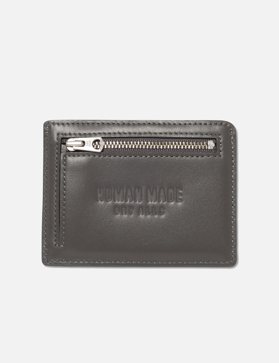 Human Made Leather Card Case - Gray leather card case with mini 