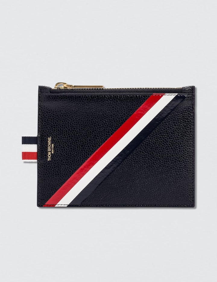 Pebble Grain and Calf Leather Small Coin Purse with RWB Diagonal Stripe Placeholder Image