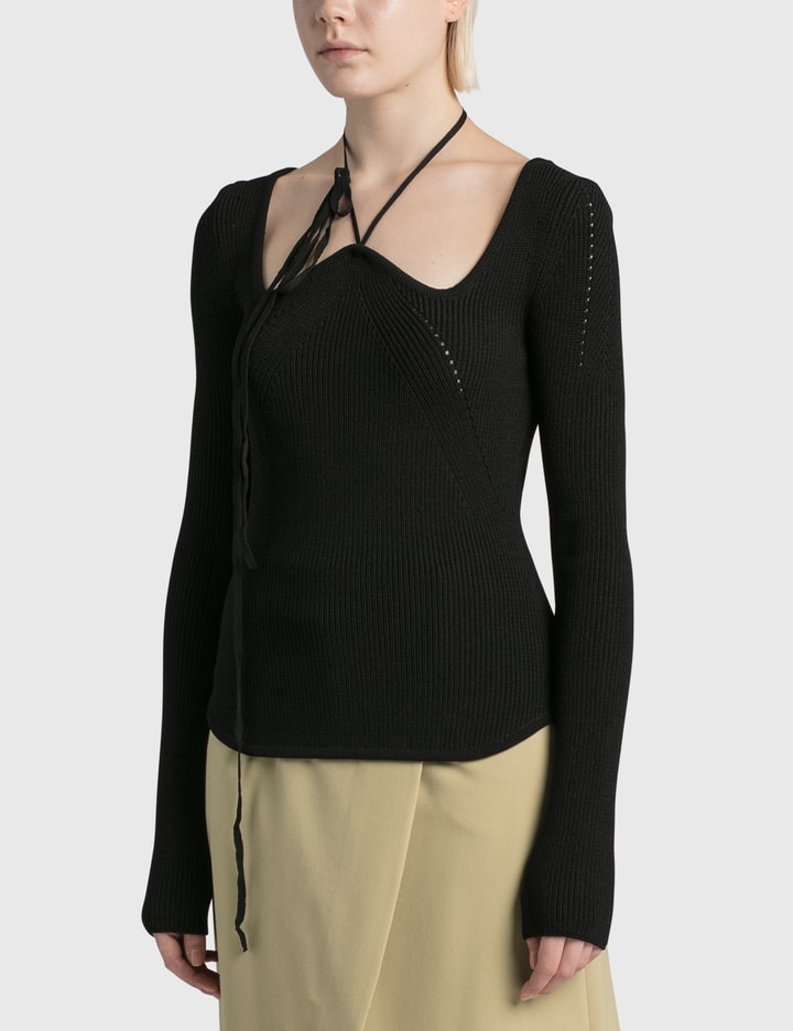 Asymmetric-neck Ribbed-knit Top Placeholder Image