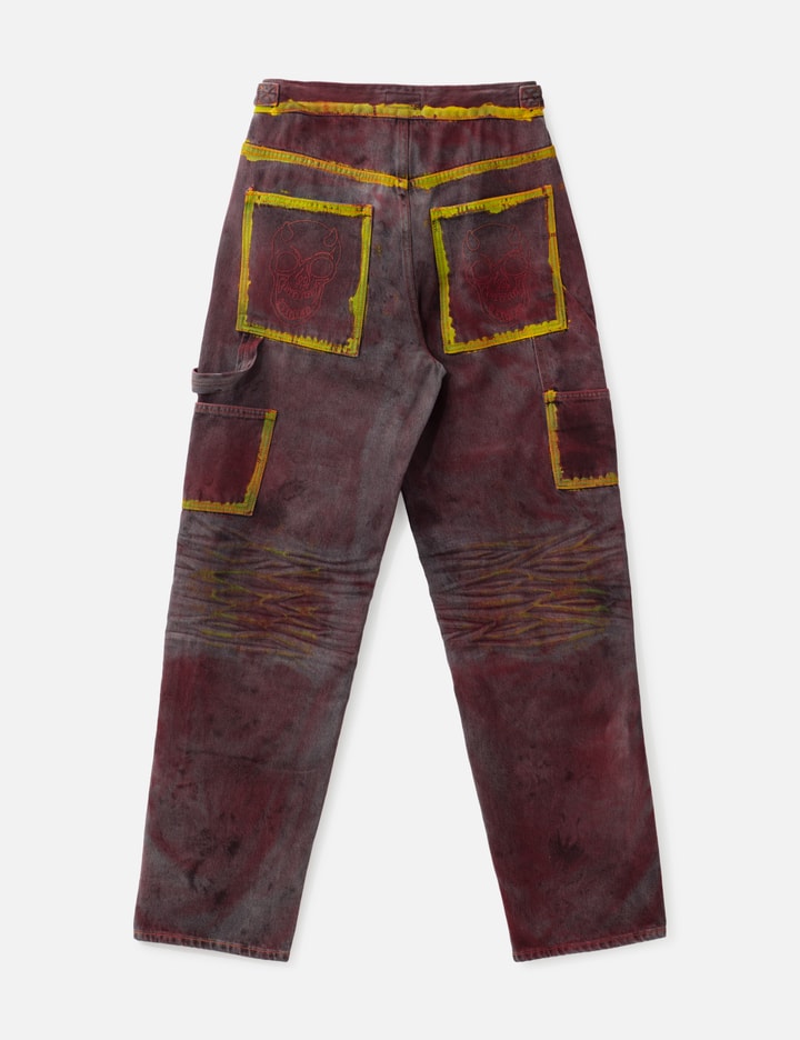 THUG CLUB Red Washed Painted Line Pants