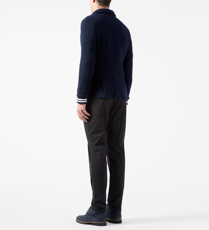 Classic Navy Felted Fleece Mix Button Blazer with Rib Cuffs Placeholder Image