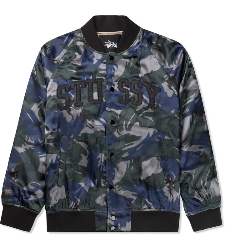 Blue Camo Satin Bomber Jacket Placeholder Image