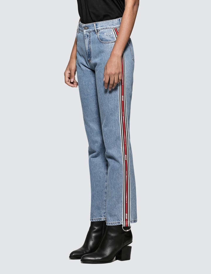 Ribbed Msgm Logo Light Blue Washed Jeans Placeholder Image