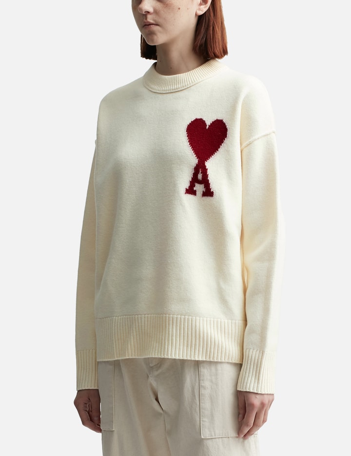 Ami Alexandre Mattiussi Relaxed-fit Wool Sweater With Heart Motif In Neutral