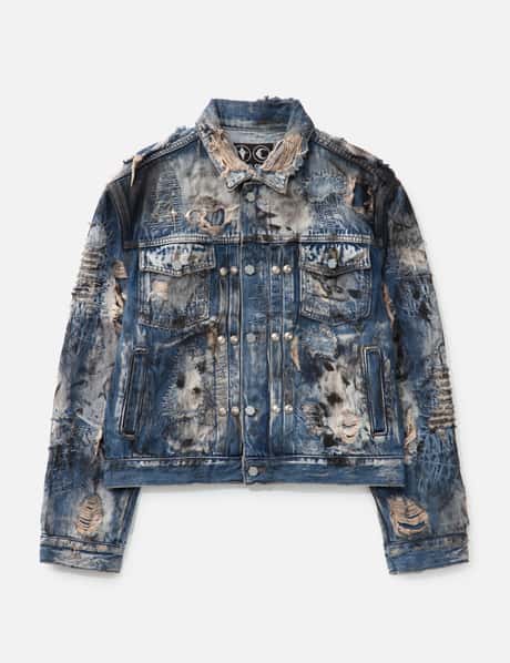 THUG CLUB Hard-washed Damaged Denim Jacket