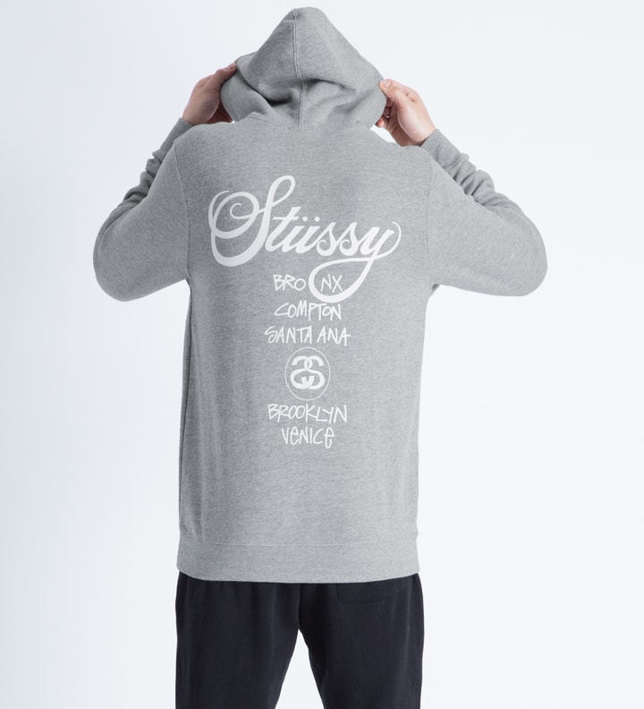 Stüssy Heather Grey World Tour Hoodie