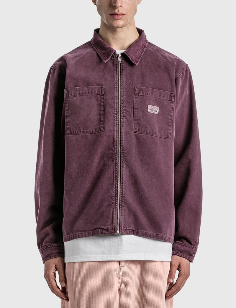 STUSSY WASHED CANVAS ZIP SHIRT ウォッシュドキャンバス ジップシャツ ジャケット ブルゾン 美品 タグ付き メンズ Lサイズ ステューシー アウター DM12188■ STUSSY WASHED CANVAS ZIP SHIRT Sサイズ