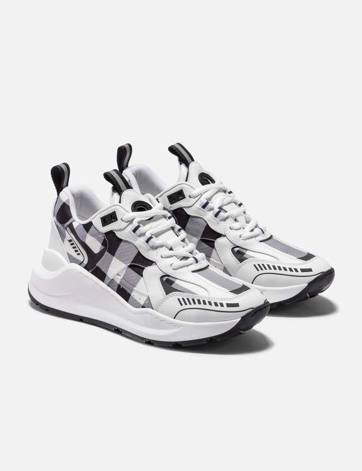 Shop Burberry Check And Leather Sneakers In Multicolor