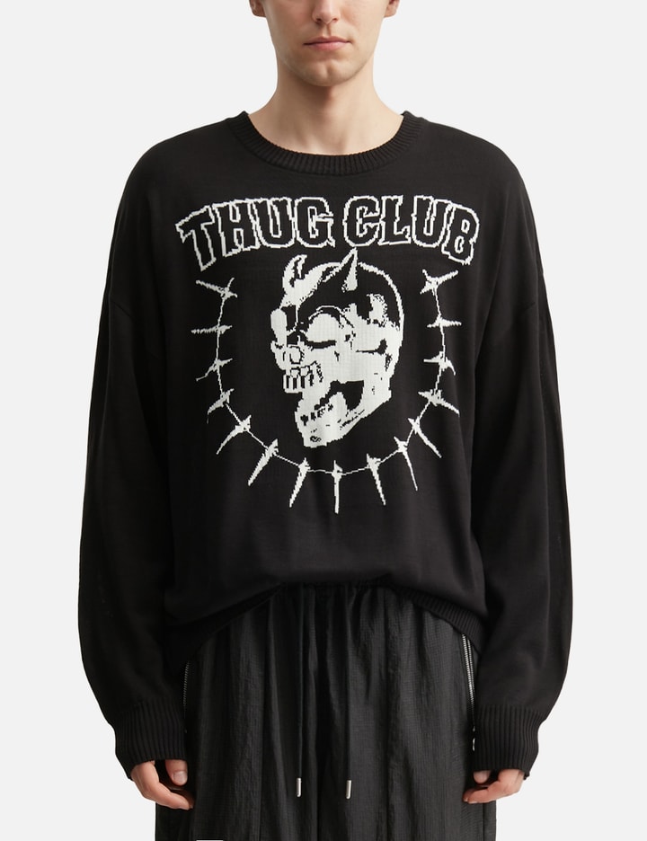 THUG CLUB Riding Skull Knit Sweater