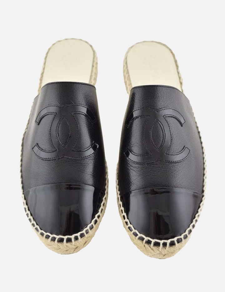 Chanel Goatskin Patent Calfskin CC Espadrille Mules in Black Placeholder Image