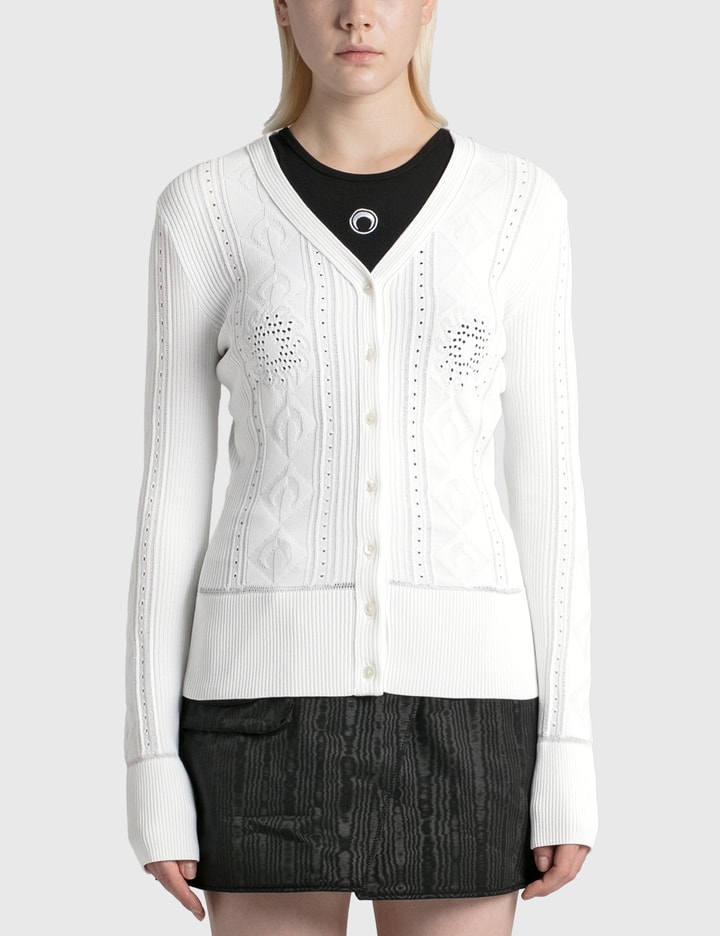 Lunar-pointelle Knit Fitted Cardigan Placeholder Image