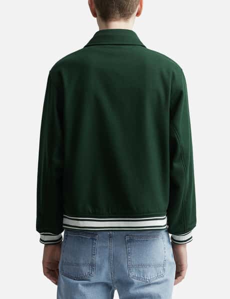Men's L-V Green Varsity Fashion Jacket, Green Wool Embroidery Patch  Jacket .