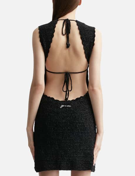 Ganni - VELVET CROCHET OPEN BACK MINI DRESS | HBX Ganni - VELVET CROCHET OPEN BACK MINI DRESS | HBX