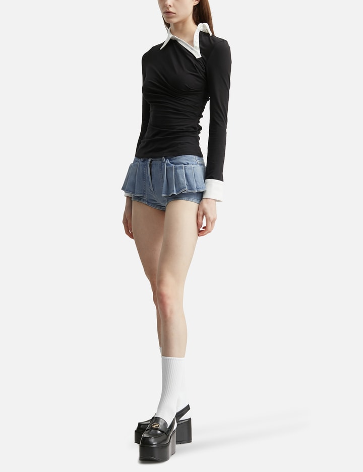 GRACE ELWOOD Pleats Washied Denim Shorts