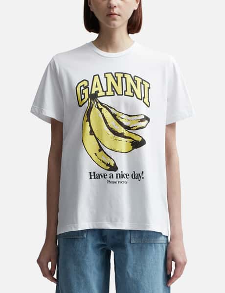 Ganni ホワイト リラックス バナナ Tシャツ