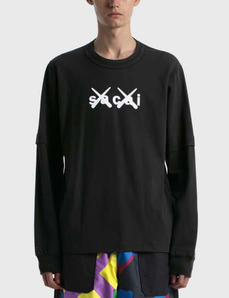 Sacai - KAWS Flock Print Long Sleeve T-shirt | HBX - Globally 