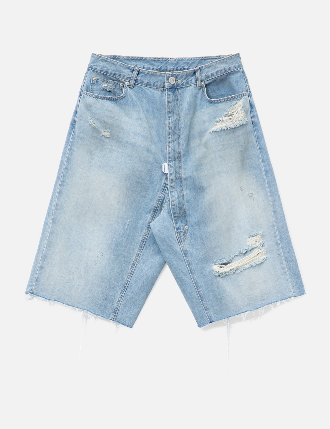 Long Zipper Fly Denim Shorts