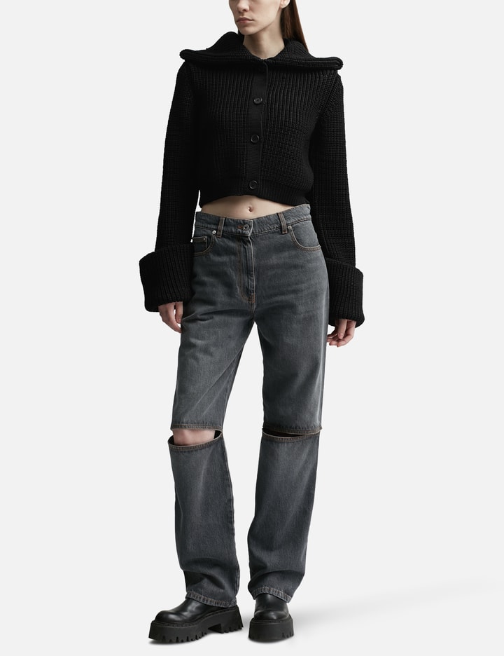 Shop Jw Anderson Cut Out Knee  Bootcut Jeans In Grey