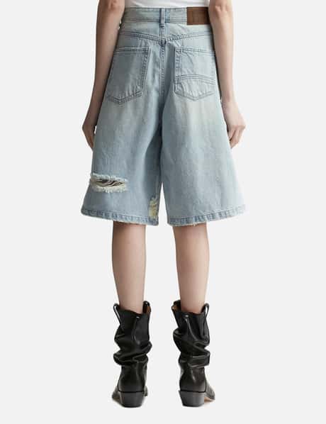 Crystal-Embellished Ripped Denim Shorts view 9