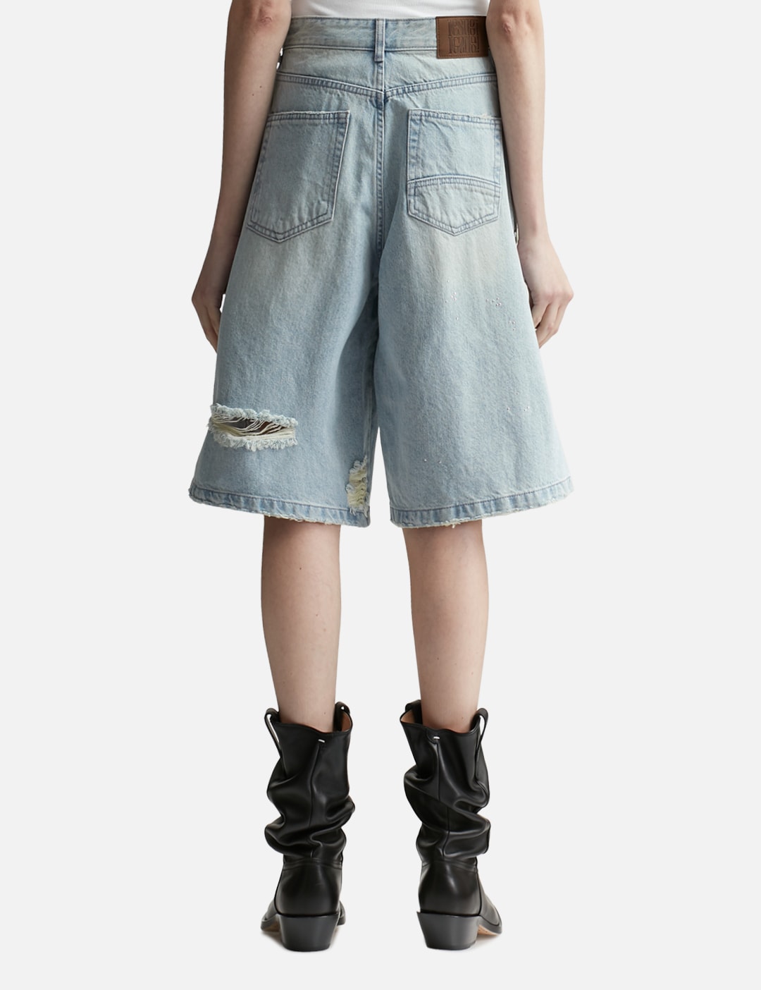 Crystal-Embellished Ripped Denim Shorts view 15