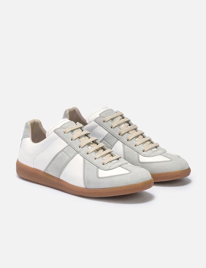 Maison Margiela Off White Leather And Grey Suede Replica Sneakers In White