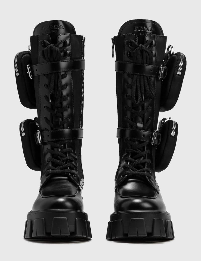 prada brushed rois leather and nylon boots