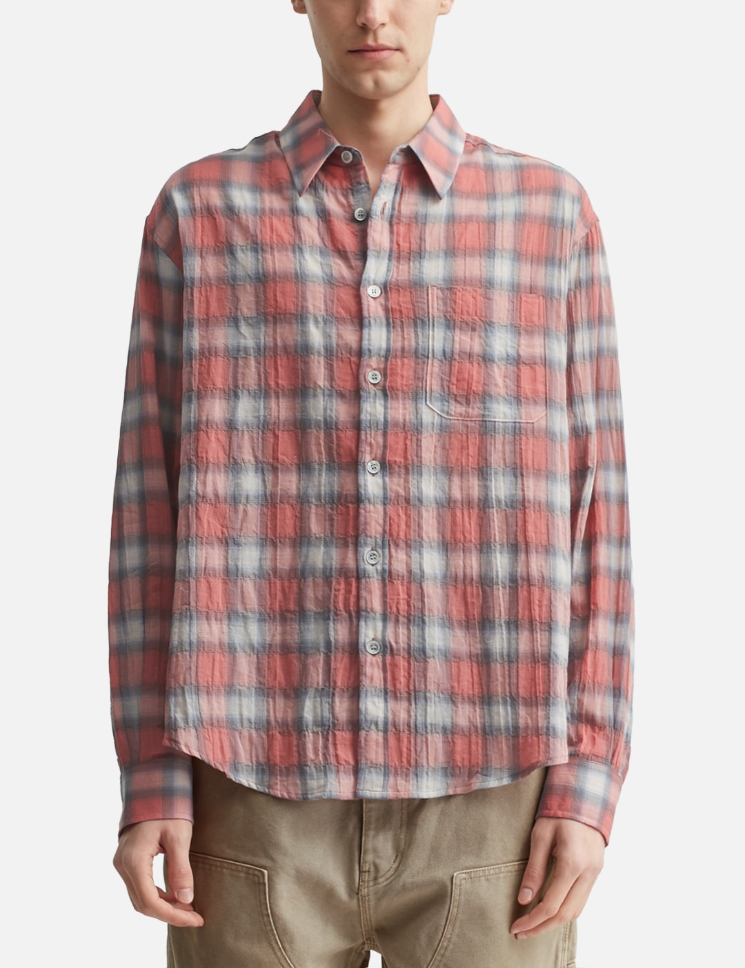 Seersucker Ombre Checkered Shirt view 11