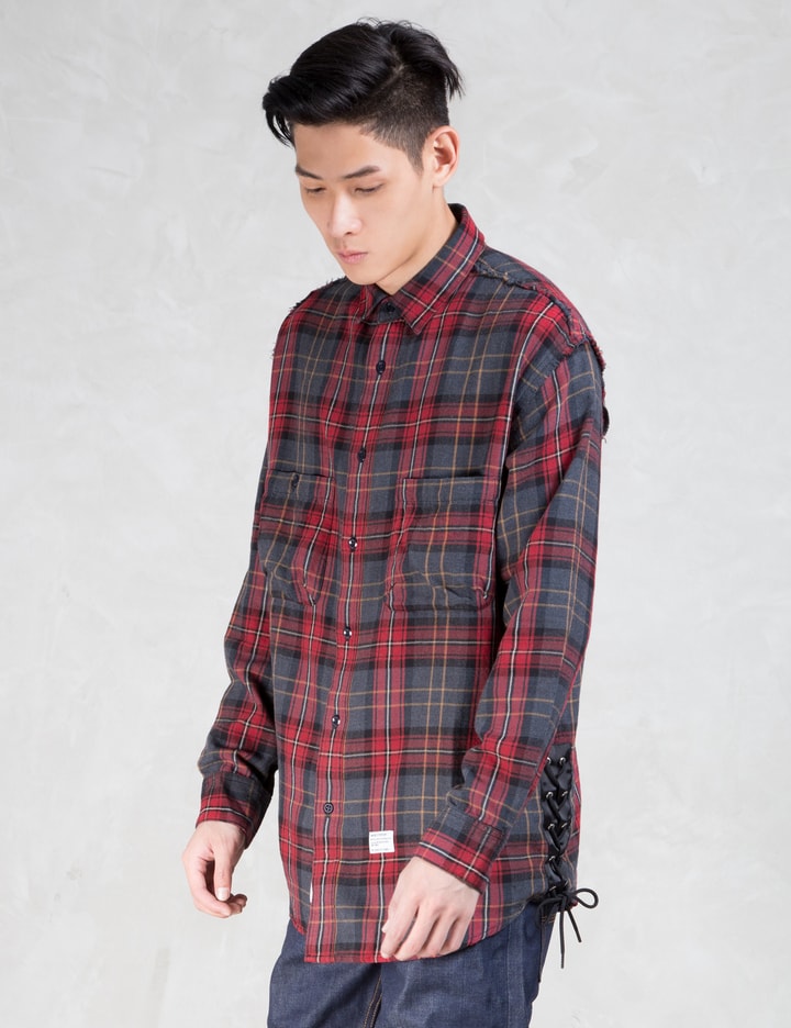 Red Over Size Lace Up Nel L/S Shirt Placeholder Image