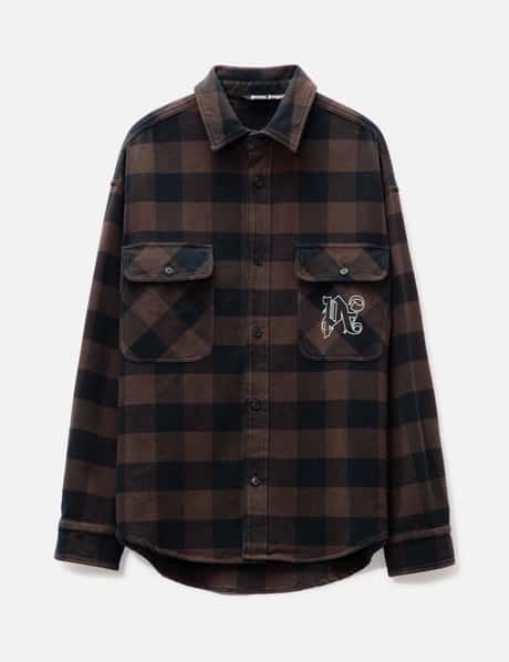 Monogram Check Overshirt in brown - Palm Angels® Official